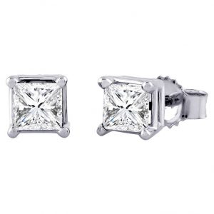 18k Princess Cut Diamond Studs 0.96g