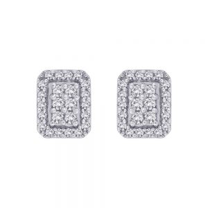 18k Emerald Shaped Diamond Cluster Earrings 1.99g