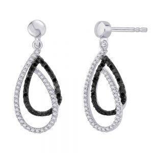 18k Tear Drop Black And White Diamond Earrings