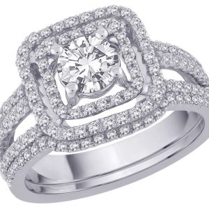 18k Spaced Double Halo Diamond Bridal Set 4.70g