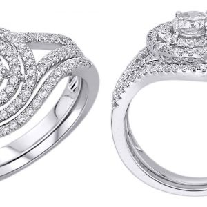 18k Double Halo Diamond Bridal Set 5.45g