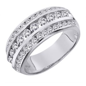 18k Three Row Diamond Mens Band 7.23g