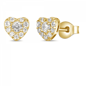 heart shape gold earrings with diamonds