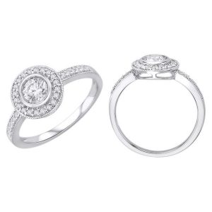 18k Flat Halo Diamond Engagement Ring 2.99g