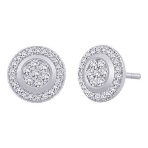 18k Round Halo Design Diamond Earrings 2.33g