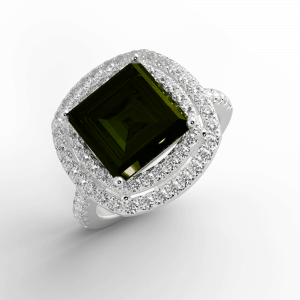 engagement rings 18K Square Tourmaline and Diamond ring