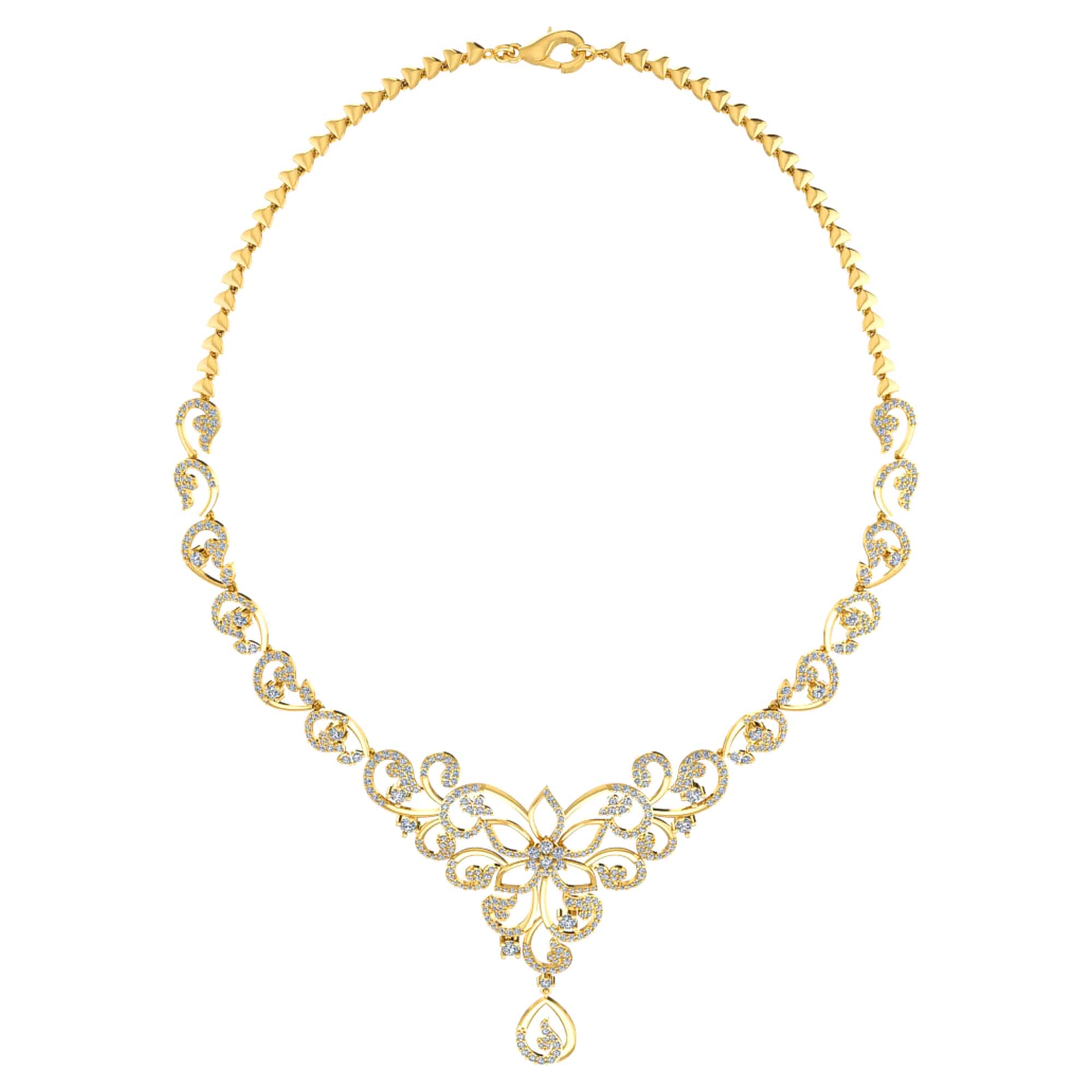 18k Diamond Floral Swirl Design Necklace 24g | OM Jewellers