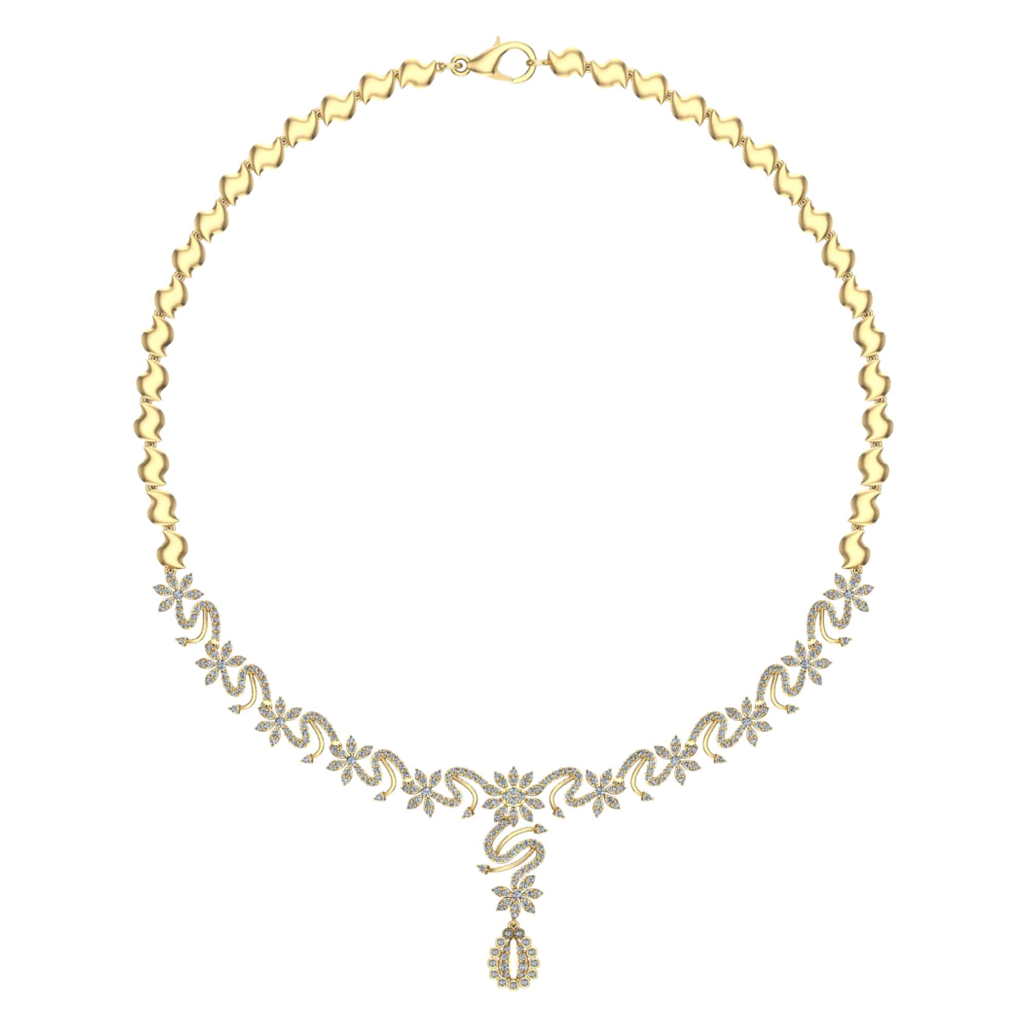18k Diamond Flower Design Necklace 32.70g