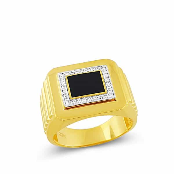 22k CZ Black Enamel Mens Ring 15.2g