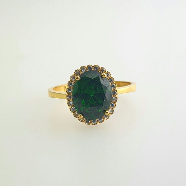 21k CZ Green Oval Halo Ring engagement rings