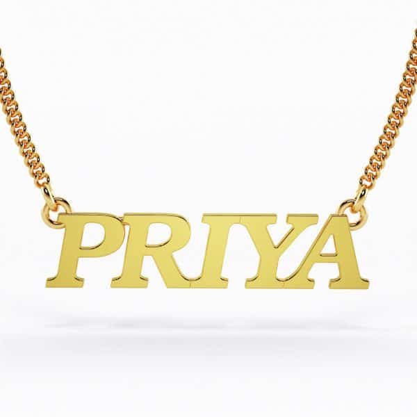 Priya gold necklace bespoke jewellery 22k Roman Font Nameplate Necklace 7g