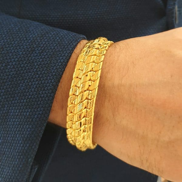 Buy 22K Wide Gold Men’s Bracelet 65g | OM Jewellers