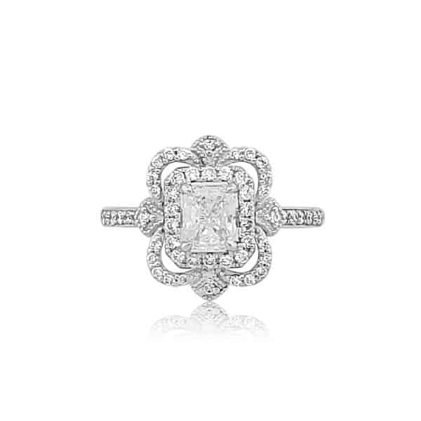 18k Diamond Halo Antique Engagement Ring 3.14g