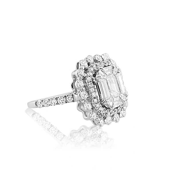 18k Baguette Diamond Halo Ring 4.01g