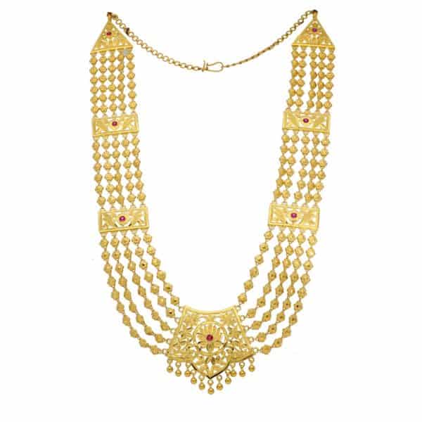 22k Ruby Long Layered Gold Necklace