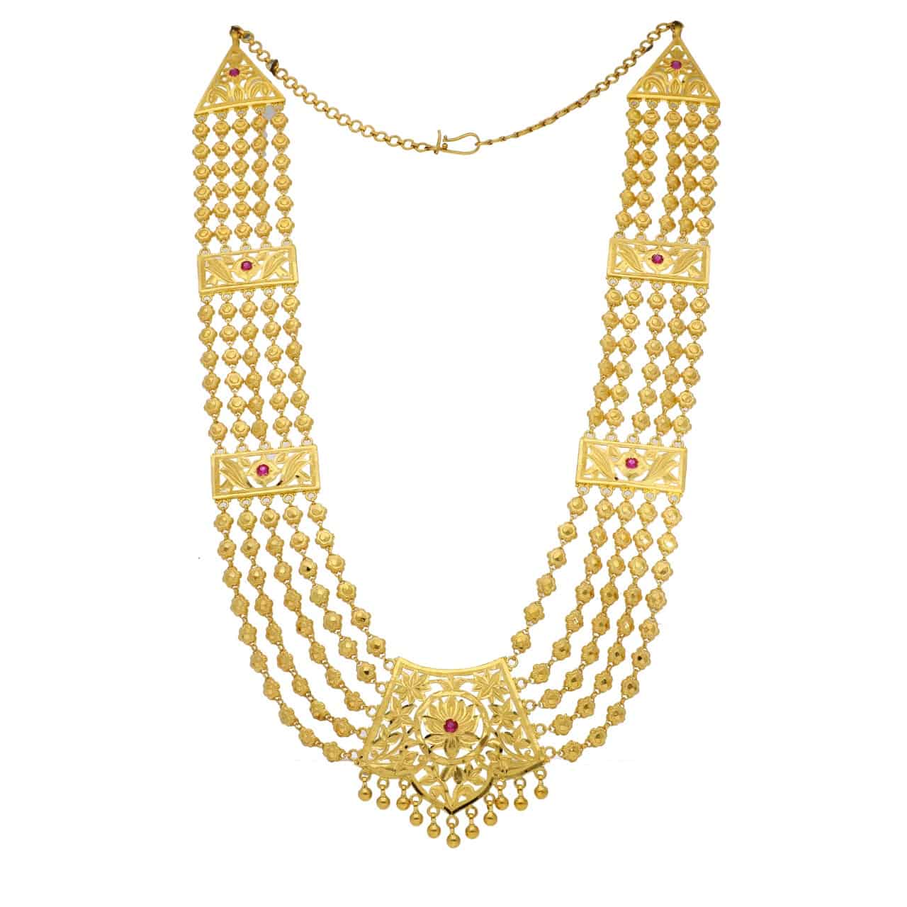 22k Ruby Long Layered Necklace 80g | OM Jewellers