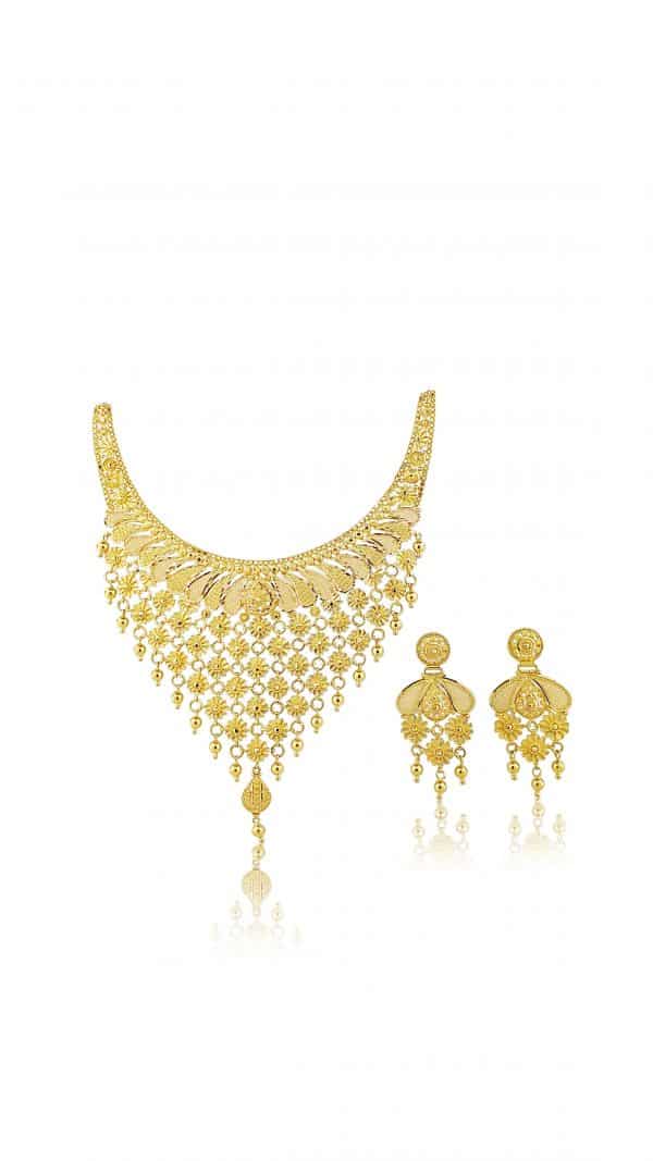 22k Fancy Draped Necklace Set 57.78g