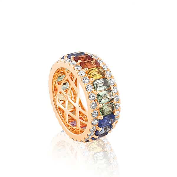 18k Diamond Multicoloured Sapphire Ring