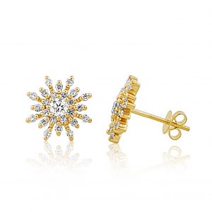 18k Diamond Snow Flake Design Earrings 3.65g