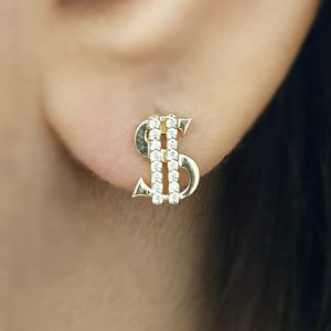 18k Diamond Dollar Sign Earrings