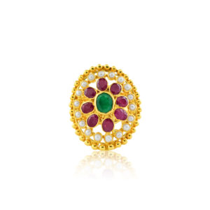 22k Pearl Emerald Ruby Ring 9.65g