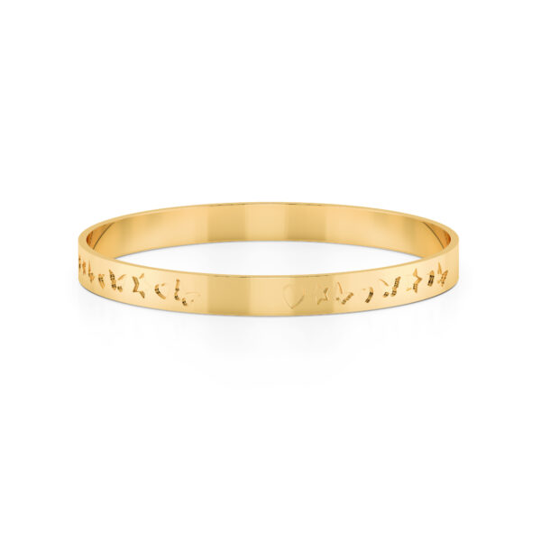 Butterfly heart star pattern yellow gold bangle