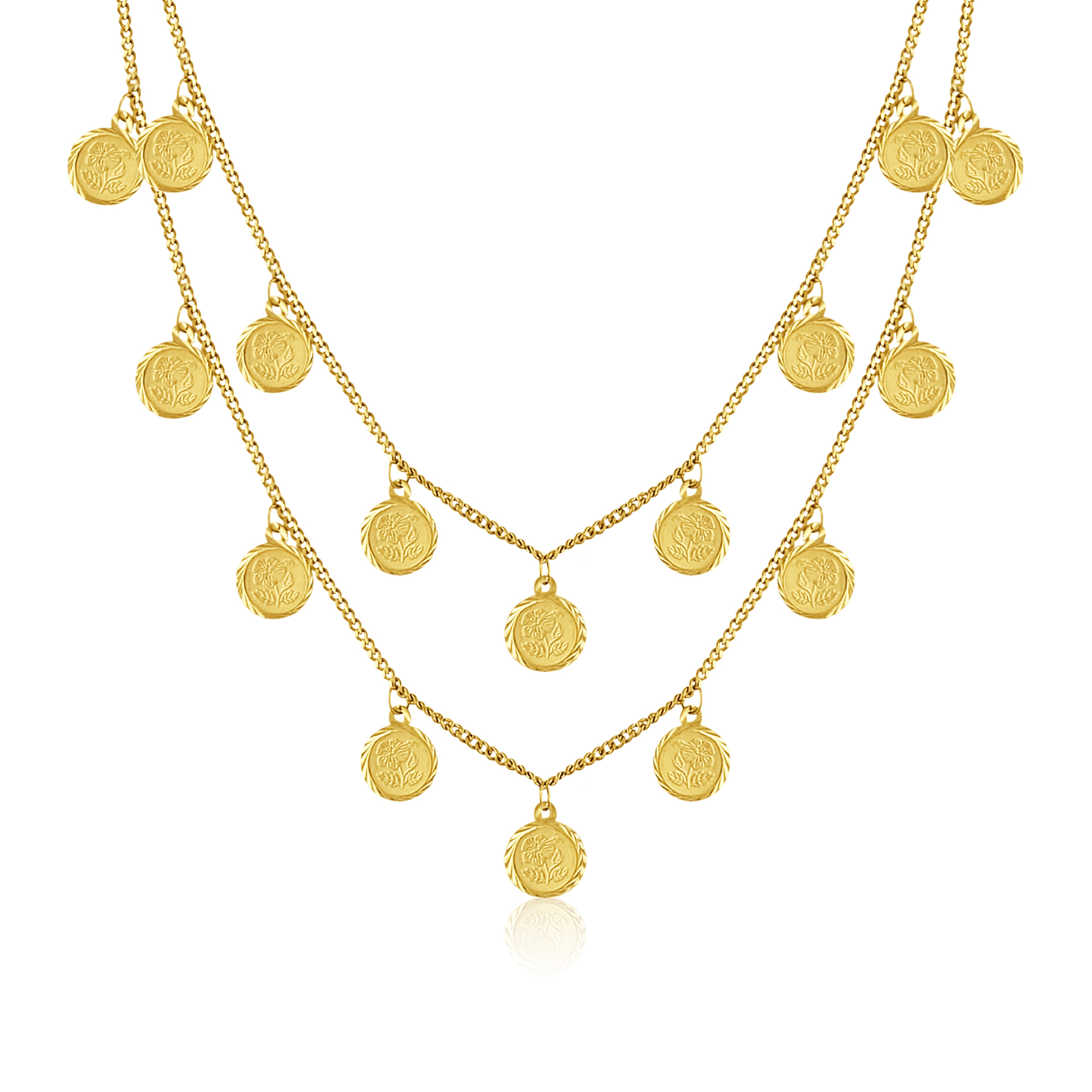 Layered gold coin necklace on sale